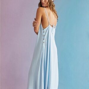 Anthropologie NWT Linen 🩵 Light Blue Strappy Maxi Dress